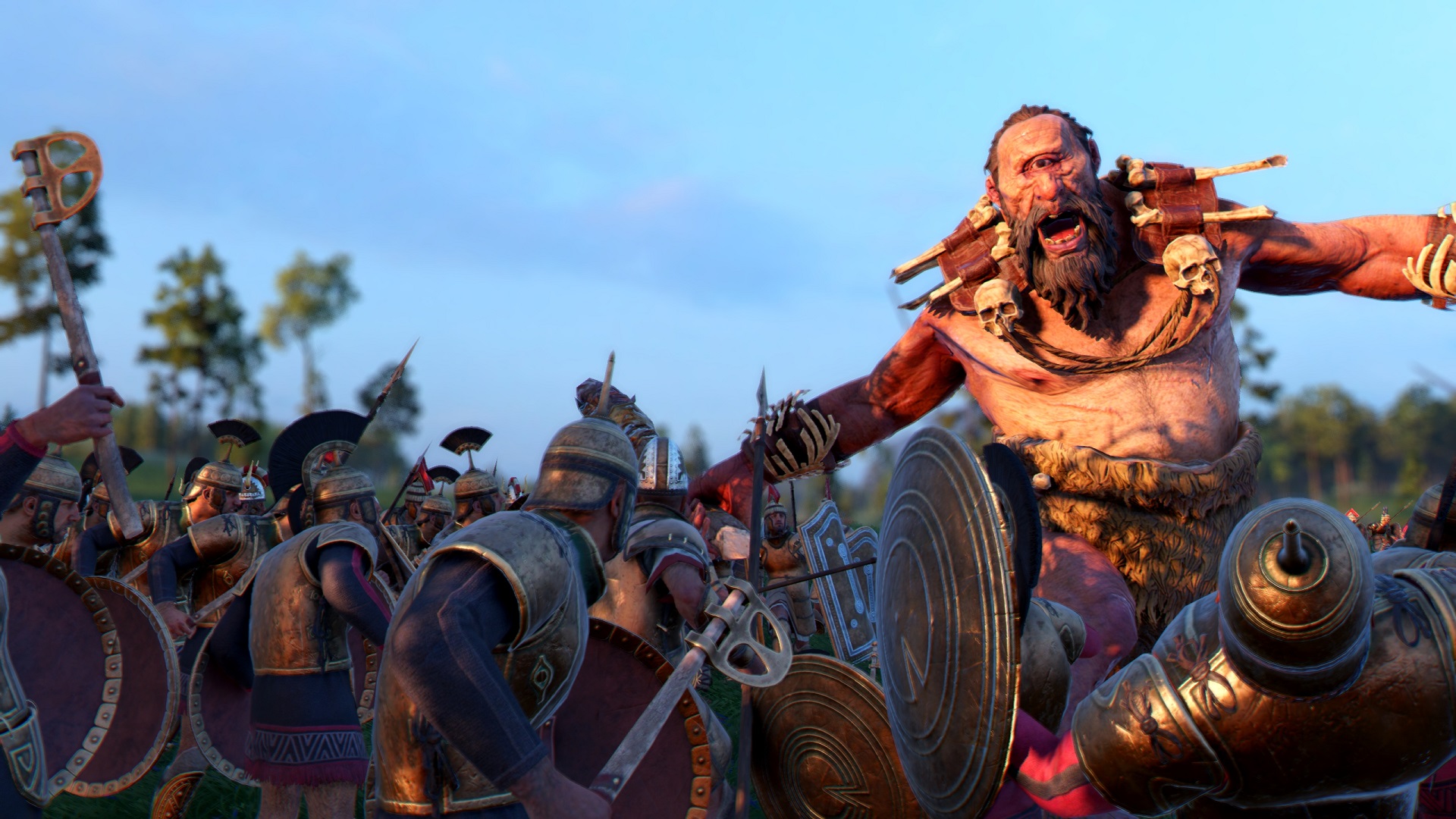 HD desktop wallpaper of A Total War Saga: TROY, depicting intense battle scene with warriors clashing in combat.