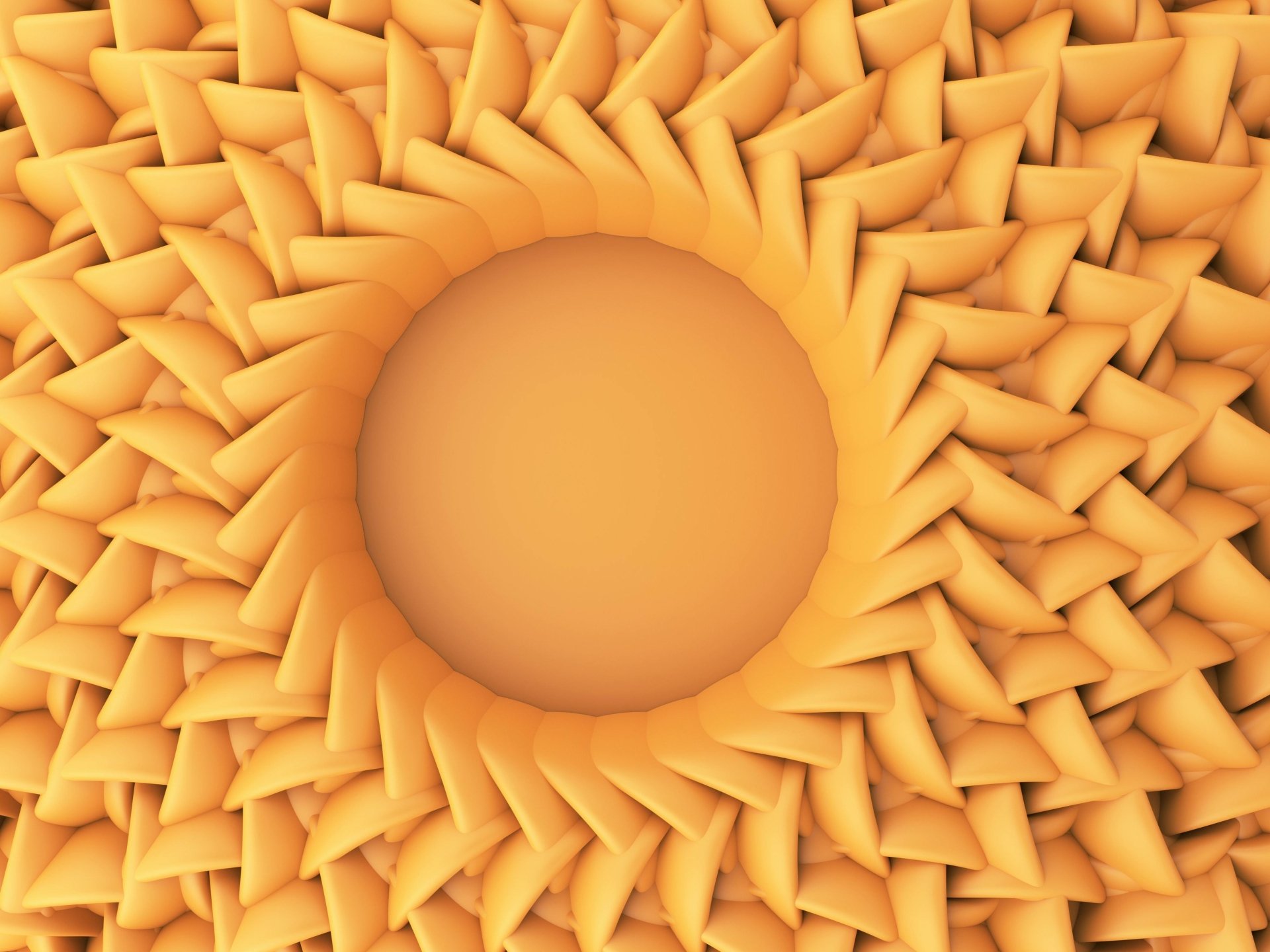 A vibrant yellow 3D artistic spiral design with layered geometric shapes, rendered in 4K Ultra HD for a sharp PC desktop wallpaper background.