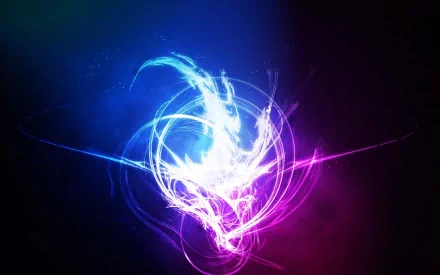 Abstract blue HD PC desktop wallpaper and background: swirling neon blue and violet light forming a luminous, circular energy vortex against a dark, star-speckled backdrop.