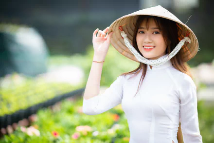 asian conical hat woman asian HD Desktop Wallpaper | Background Image