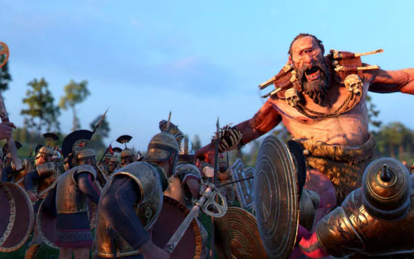 HD desktop wallpaper of A Total War Saga: TROY, depicting intense battle scene with warriors clashing in combat.