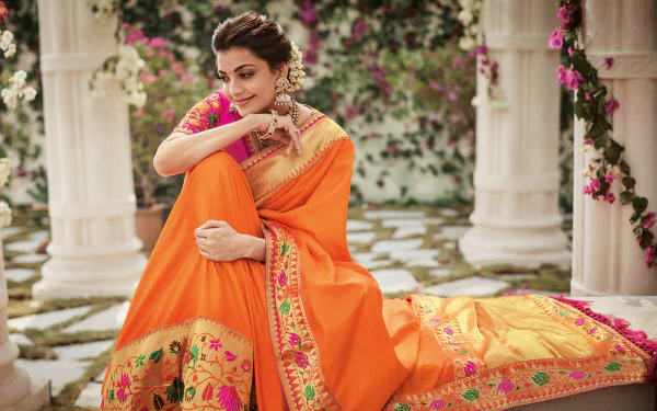 saree Bollywood actress Indian Celebrity Kajal Aggarwal HD Desktop Wallpaper | Background Image
