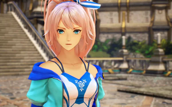 HD desktop wallpaper featuring a character from Tales of Arise, set against an architectural backdrop.