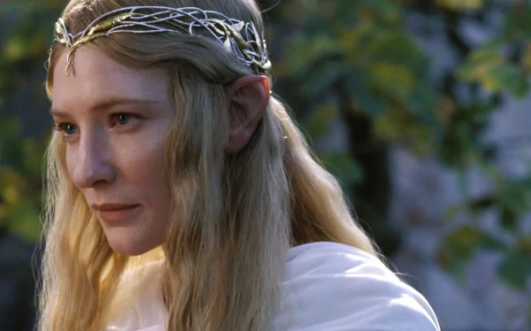 HD desktop wallpaper featuring Cate Blanchett as Galadriel, the elf from The Lord of the Rings: The Fellowship of the Ring movie.