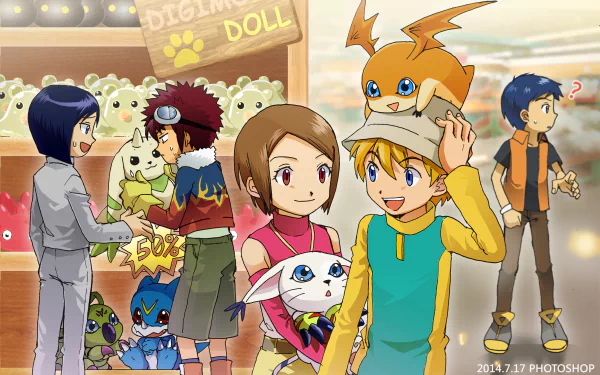 Patamon (Digimon) Veemon (Digimon) Davis Motomiya Hikari Yagami Takeru Takaishi Anime Digimon HD Desktop Wallpaper | Background Image