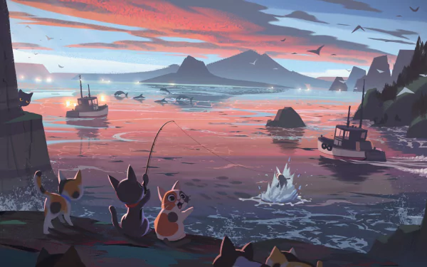fishing fantasy cat HD Desktop Wallpaper | Background Image