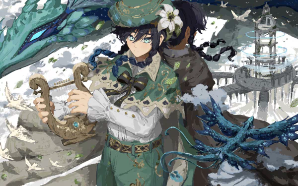 Venti (Genshin Impact) Dvalin (Genshin Impact) video game Genshin Impact HD Desktop Wallpaper | Background Image