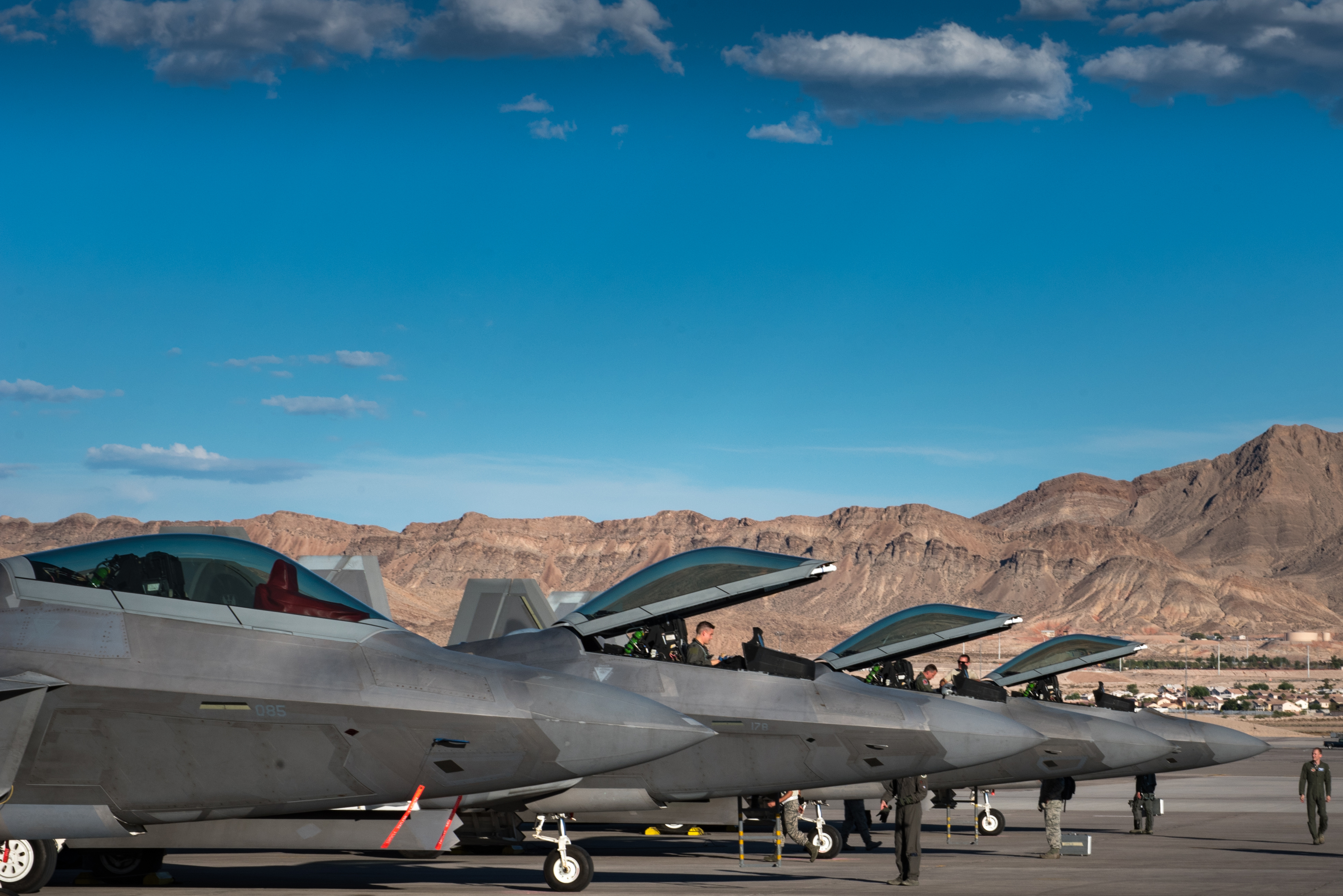 F-22 Raptors assigned to the 94th Fighter Squadron landed at Nellis Air Force Base by U.S. Department of Defense Current Photos