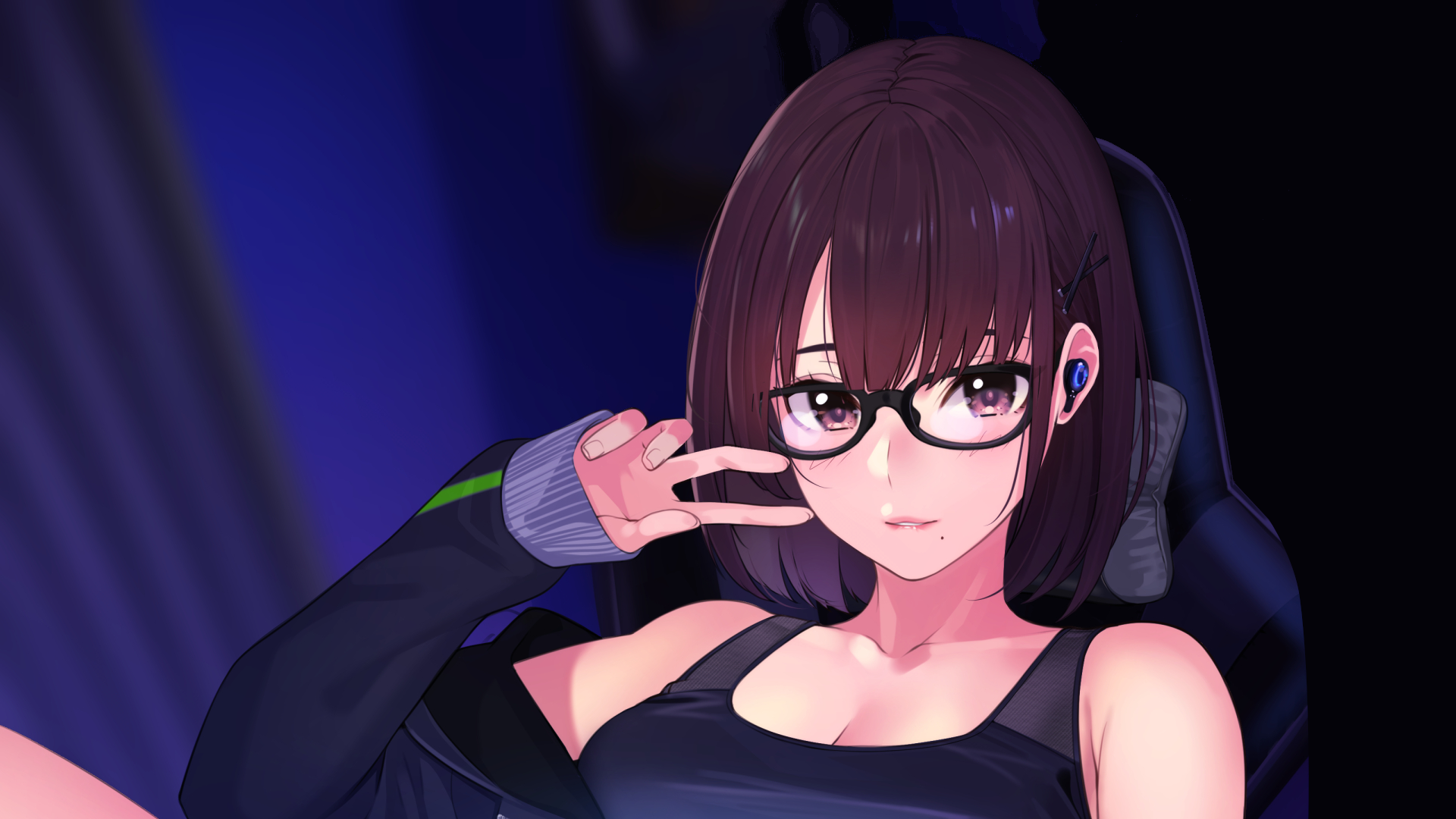 3840x1080px, free download, HD wallpaper: anime, anime girls, dark hair,  face, glasses