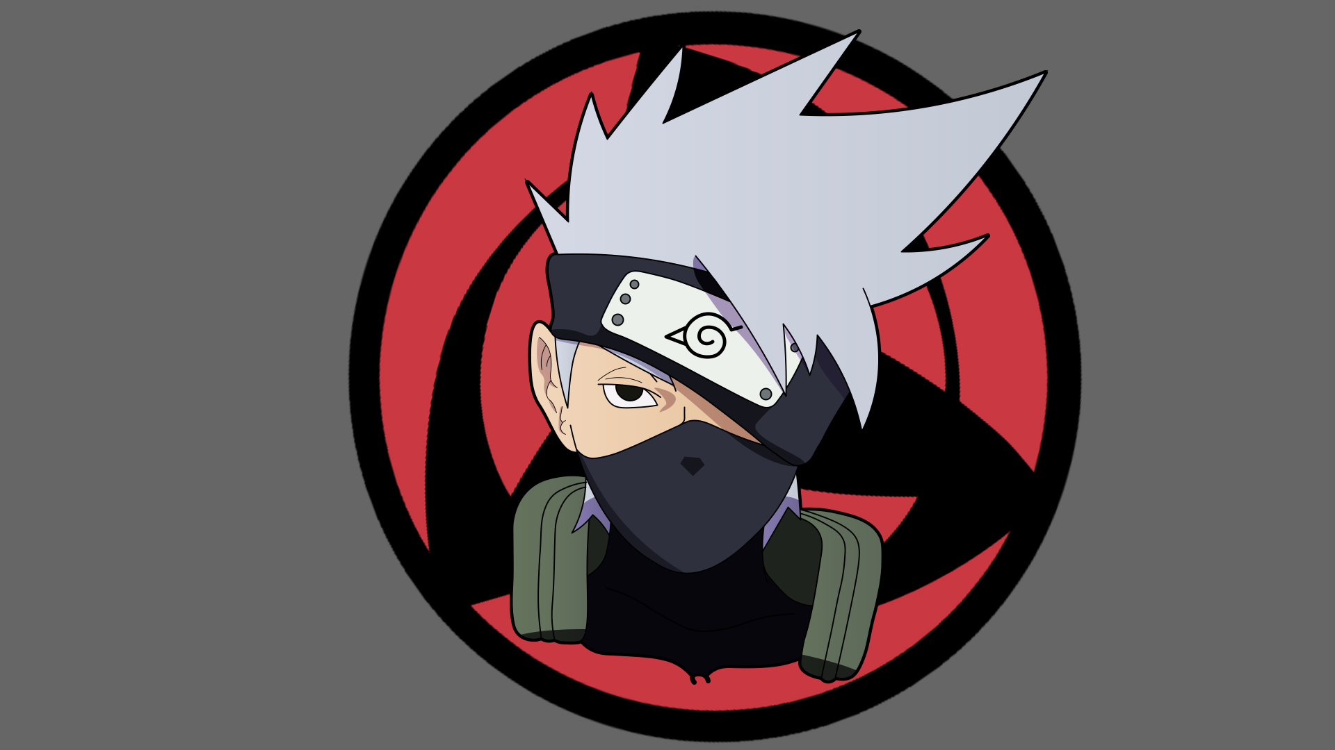 Kakashi Hatake from Naruto depicted in front of a red and black Sharingan symbol, rendered as an 8K Ultra HD anime PC desktop wallpaper.