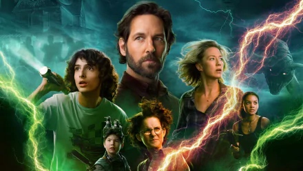 Carrie Coon Paul Rudd Mckenna Grace Finn Wolfhard movie Ghostbusters: Afterlife HD Desktop Wallpaper | Background Image