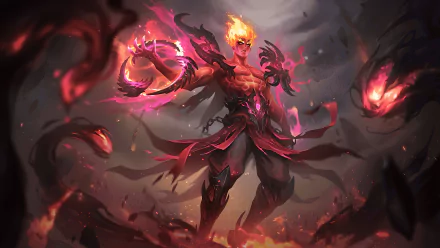 Valir (Mobile Legends) as a flaming red-black mage conjuring fire serpents amid smoke — Mobile Legends: Bang Bang video game 4K Ultra HD PC desktop wallpaper/background