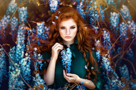 redhead flower woman model HD Desktop Wallpaper | Background Image