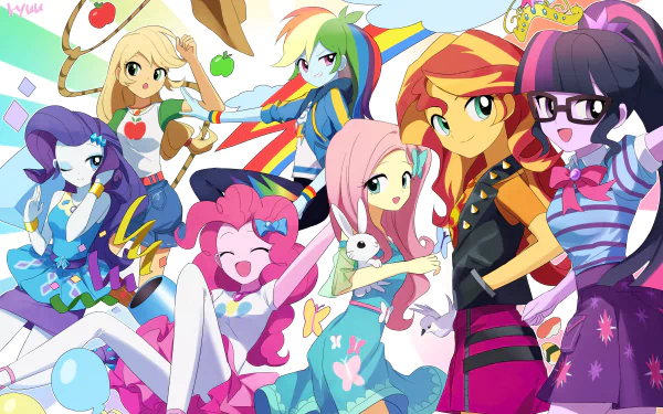 Rainbow Dash Applejack (My Little Pony) Rarity (My Little Pony) Pinkie Pie Angel Bunny Fluttershy (My Little Pony) Sunset Shimmer Sci-Twi (My Little Pony) TV Show My Little Pony: Equestria Girls HD Desktop Wallpaper | Background Image
