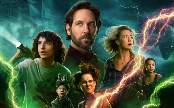 Carrie Coon Paul Rudd Mckenna Grace Finn Wolfhard movie Ghostbusters: Afterlife HD Desktop Wallpaper | Background Image
