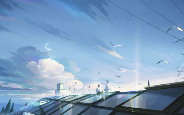 rooftop Anime sky Sky Anime HD Desktop Wallpaper | Background Image
