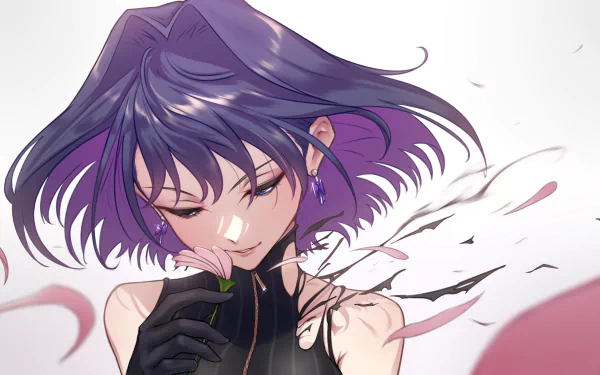 4K Ultra HD anime-style wallpaper featuring Ouro Kronii, a Virtual YouTuber from hololive, with flowing purple hair and a serene expression.