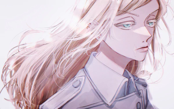 Haruchiyo Sanzu from Tokyo Revengers depicted in a detailed anime style, featured in a 4K Ultra HD PC desktop wallpaper with soft lighting and serene expression.