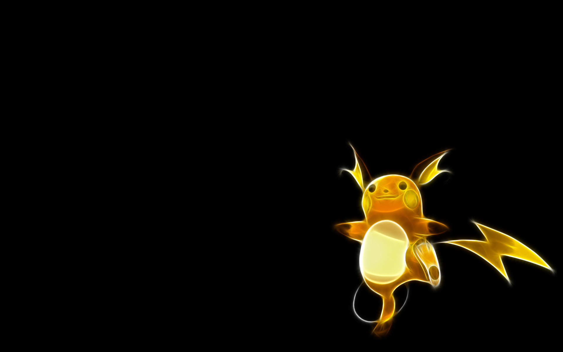 Raichu, a vibrant electric Pokémon from the Pokémon anime series, stands as a captivating desktop wallpaper.