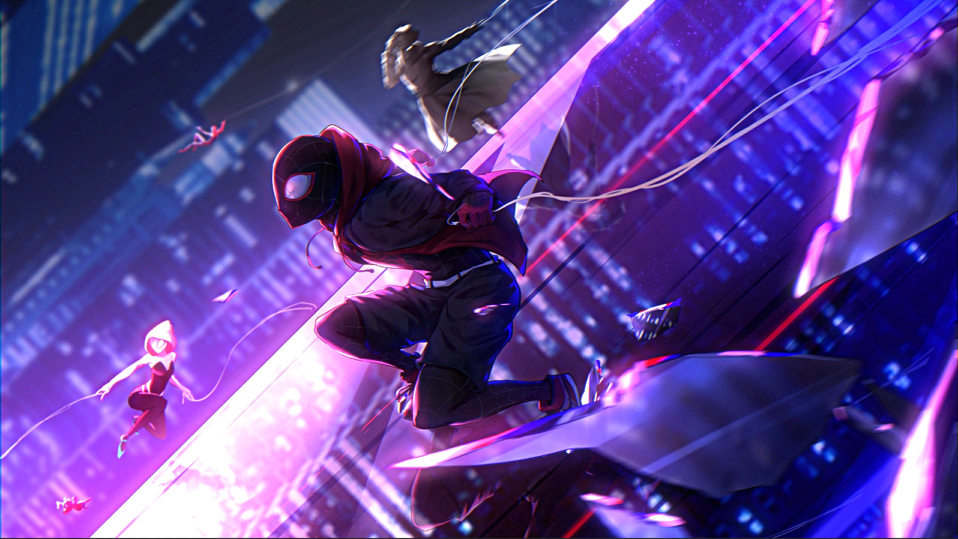 Download Spider Man Spider-Man Noir Spider-Gwen Miles Morales Movie  Spider-Man: Into The Spider-Verse HD Wallpaper