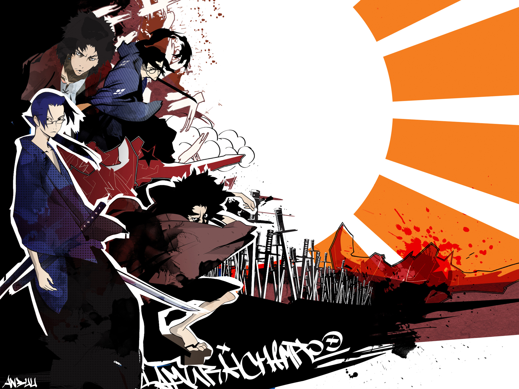 Samurai Champloo desktop wallpaper featuring anime characters.