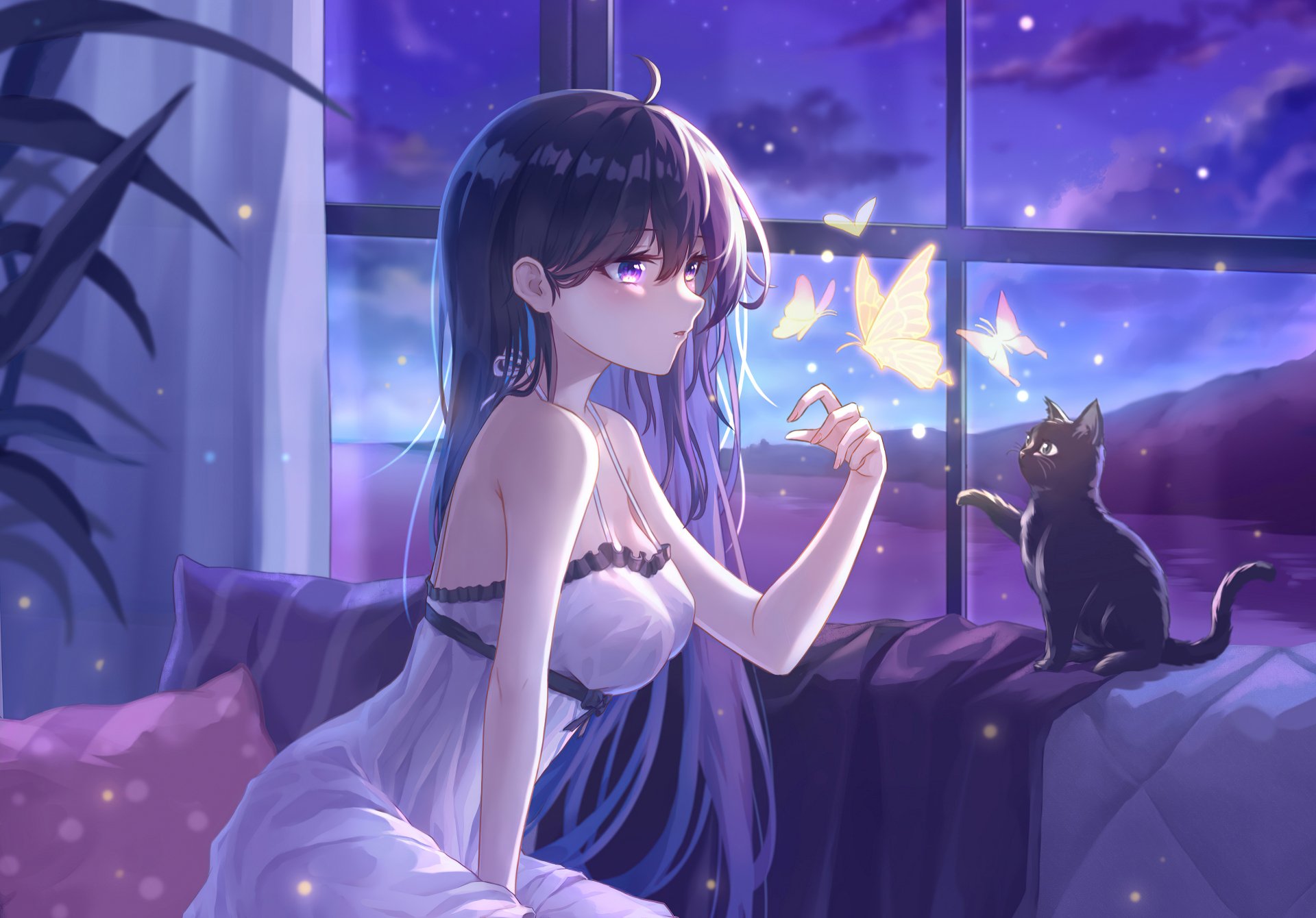 Download Cat Butterfly Anime Girl Anime Girl 4k Ultra HD Wallpaper