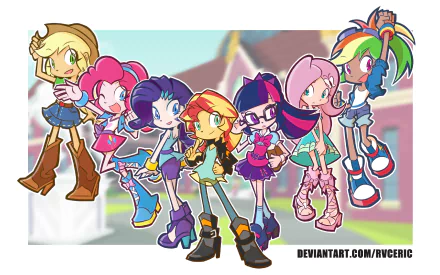 Applejack (My Little Pony) Pinkie Pie Rainbow Dash Fluttershy (My Little Pony) Sci-Twi (My Little Pony) Rarity (My Little Pony) Sunset Shimmer TV Show My Little Pony: Equestria Girls HD Desktop Wallpaper | Background Image
