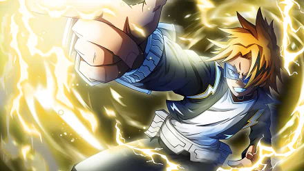 Denki Kaminari (My Hero Academia) unleashing crackling yellow electricity in a dynamic action pose — vibrant 4K Ultra HD PC desktop wallpaper and background.