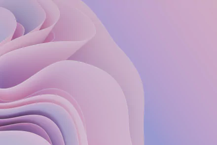 Abstract 4K Ultra HD desktop wallpaper featuring soft, flowing pastel shapes in pink and purple tones, representing Windows 11 technology aesthetics.