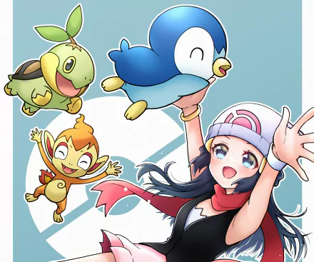 Piplup (Pokémon) Chimchar (Pokémon) Turtwig (Pokémon) Dawn (Pokémon) Anime Pokemon HD Desktop Wallpaper | Background Image