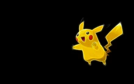 A vibrant HD wallpaper featuring Pikachu, the iconic electric Pokémon from the anime series Pokémon, with a dynamic pose against a stark black background.