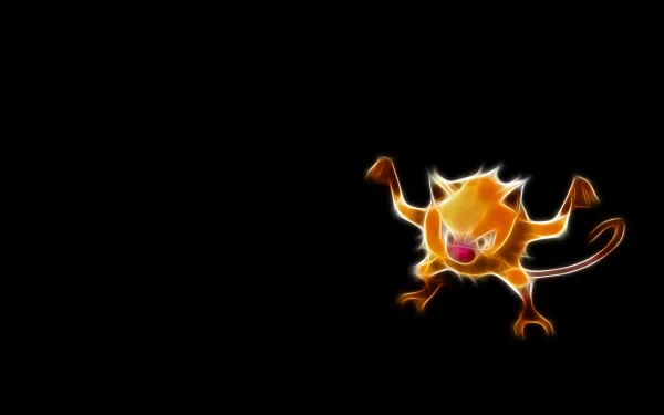 HD PC desktop wallpaper background: anime-style image of Mankey, the fighting-type Pokémon, glowing with fiery energy on a black backdrop.