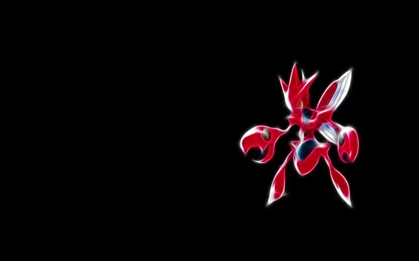 HD desktop wallpaper featuring Scizor, the red metallic Pokémon from the Pokémon anime, set against a sleek black background.
