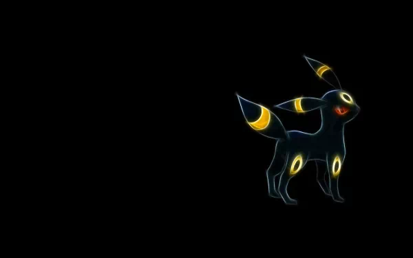 HD wallpaper featuring Umbreon, a dark-type Pokémon from the Eeveelutions. The sleek design showcases its glowing yellow markings against a black background.