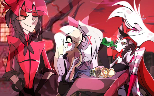 Vaggie (Hazbin Hotel) Husk (Hazbin Hotel) Charlie Morningstar Angel Dust (Hazbin Hotel) Alastor (Hazbin Hotel) TV Show Hazbin Hotel HD Desktop Wallpaper | Background Image