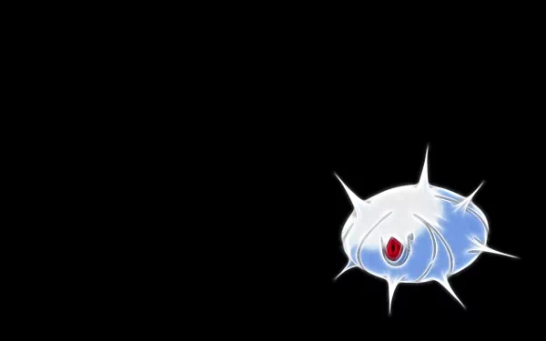 HD PC desktop wallpaper featuring Silcoon (Bug Pokémon), anime-style glowing white cocoon with a red eye set against a black background.