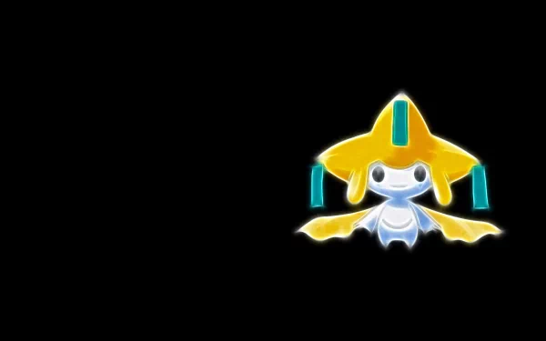 HD PC desktop wallpaper featuring the legendary Pokémon Jirachi glowing against a black background from the Pokémon anime.