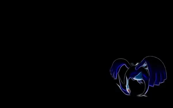 HD anime-style desktop wallpaper featuring Lugia, the legendary Pokémon, depicted with glowing blue outlines against a black background.