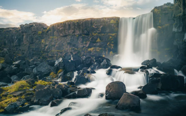 Iceland Öxarárfoss nature waterfall HD Desktop Wallpaper | Background Image