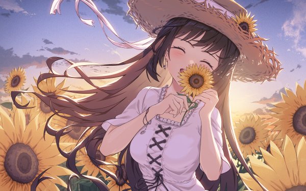 Anime Girl Hat Mood Brown Hair HD Wallpaper | Background Image