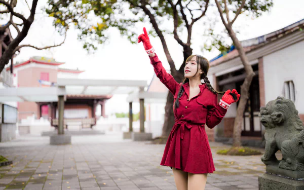 braid red dress woman asian HD Desktop Wallpaper | Background Image