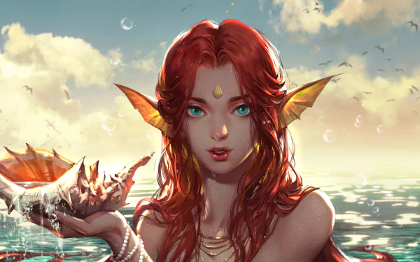 red hair fantasy mermaid HD Desktop Wallpaper | Background Image