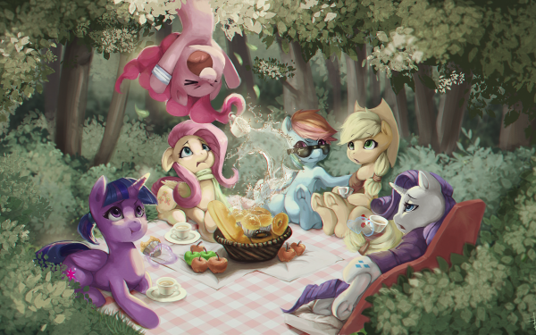 TV Show My Little Pony: Friendship is Magic My Little Pony Twilight Sparkle Pinkie Pie Fluttershy Rainbow Dash Applejack Rarity Picnic HD Wallpaper | Background Image