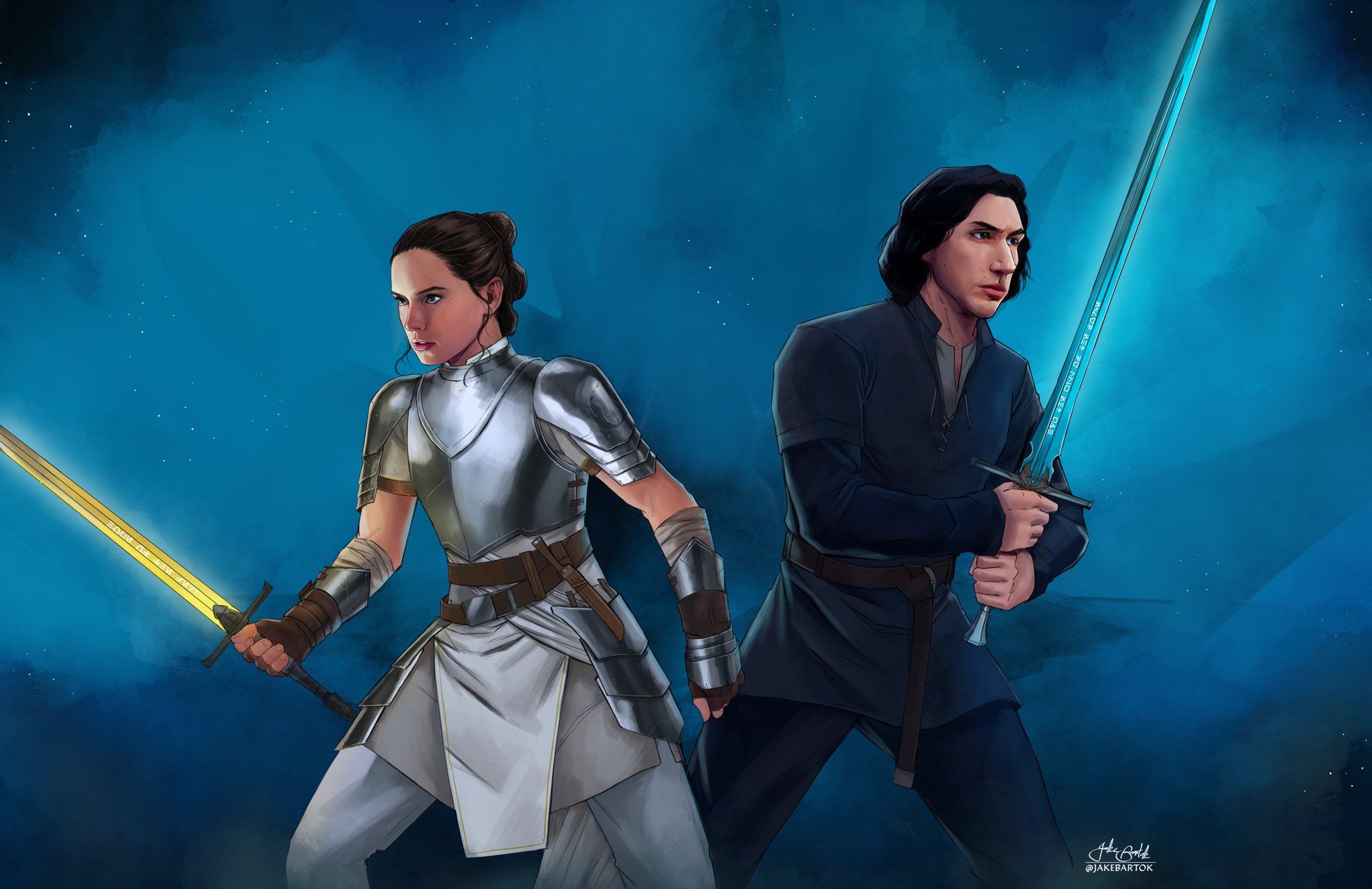 Rey And Ben Solo By Jake Bartok