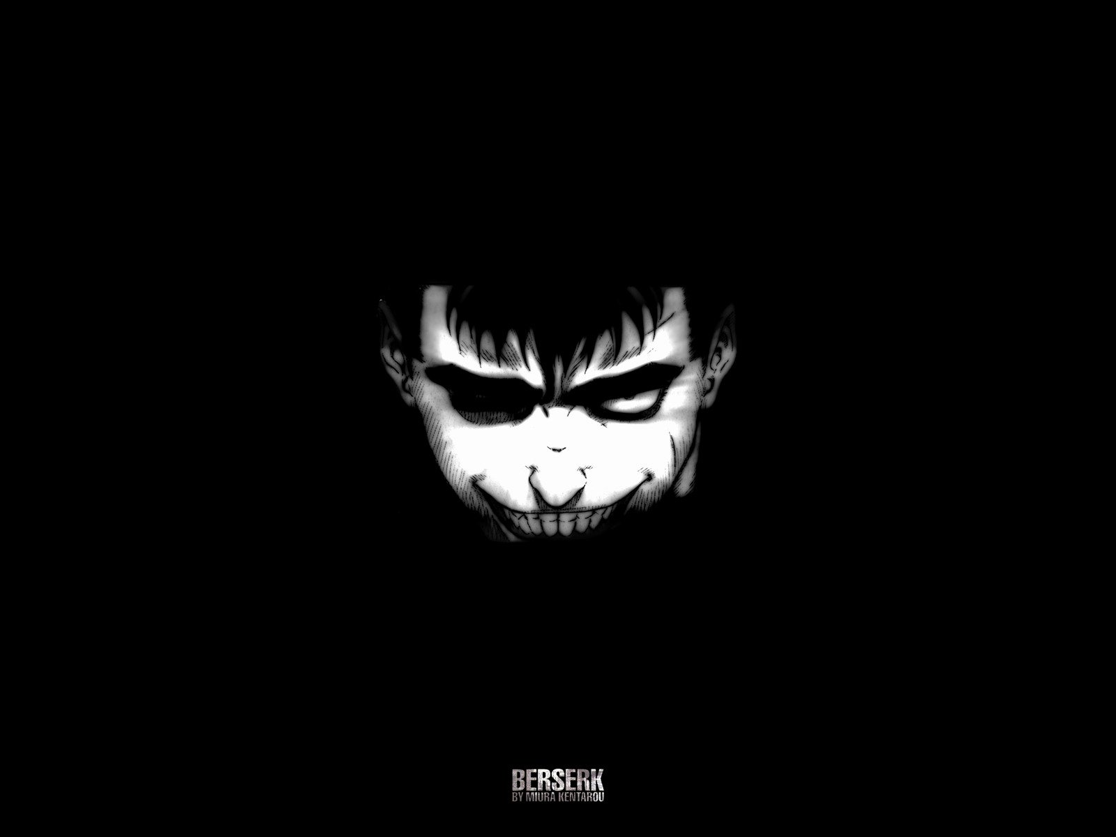 HD wallpaper featuring Guts from the anime Berserk, showcasing a striking close-up of his menacing face against a dark background.
