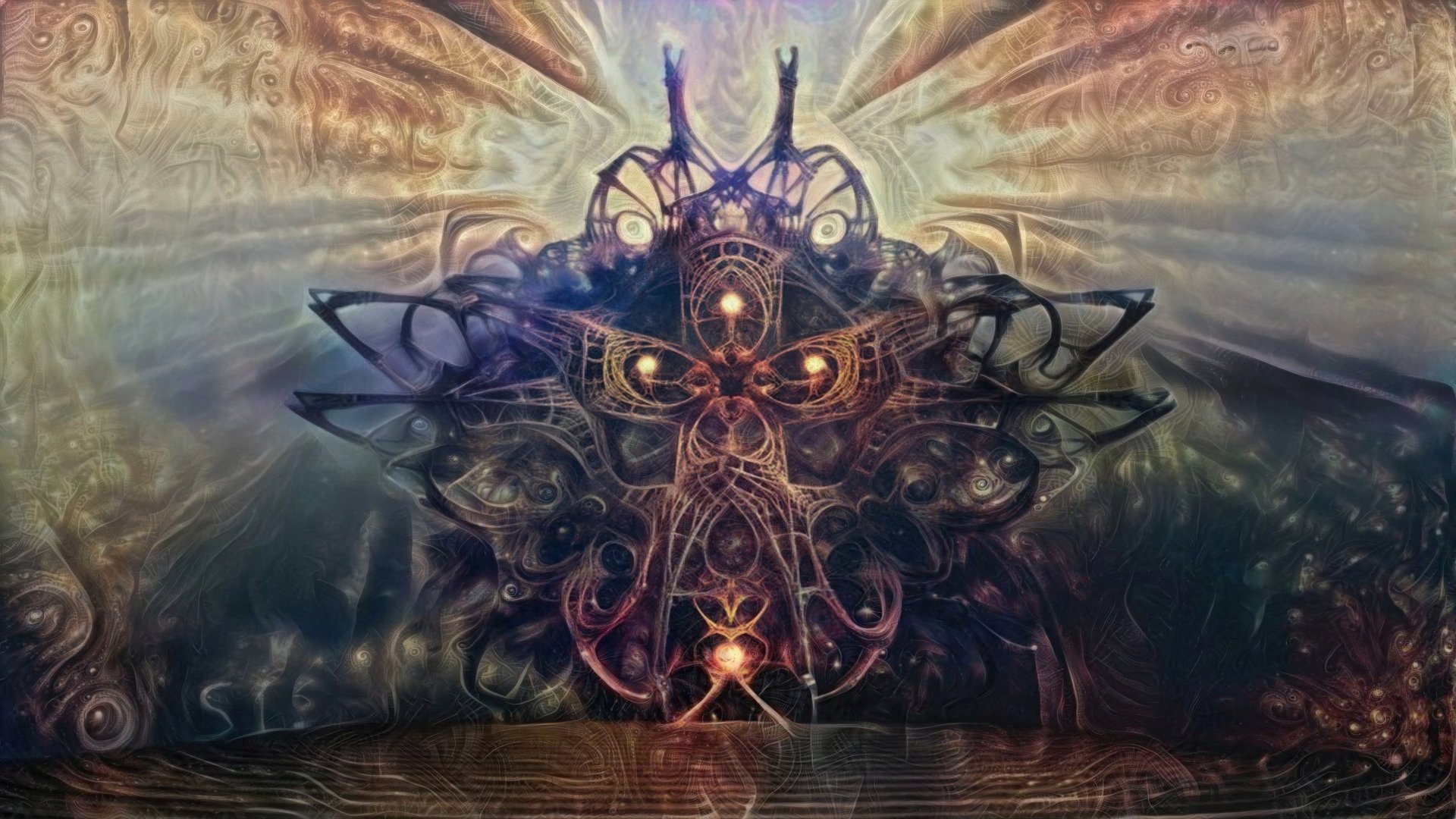 Abstract fractal design with intricate, glowing patterns in warm hues, rendered in 4K Ultra HD, creating a complex and captivating PC desktop wallpaper background.