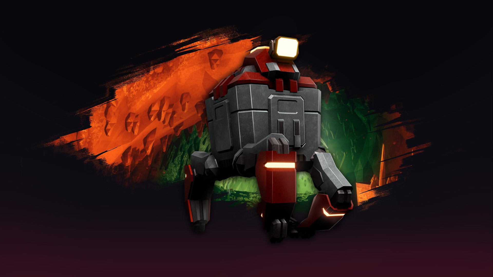 HD Deep Rock Galactic wallpaper featuring a M.U.L.E. robot against a stylized cave background.