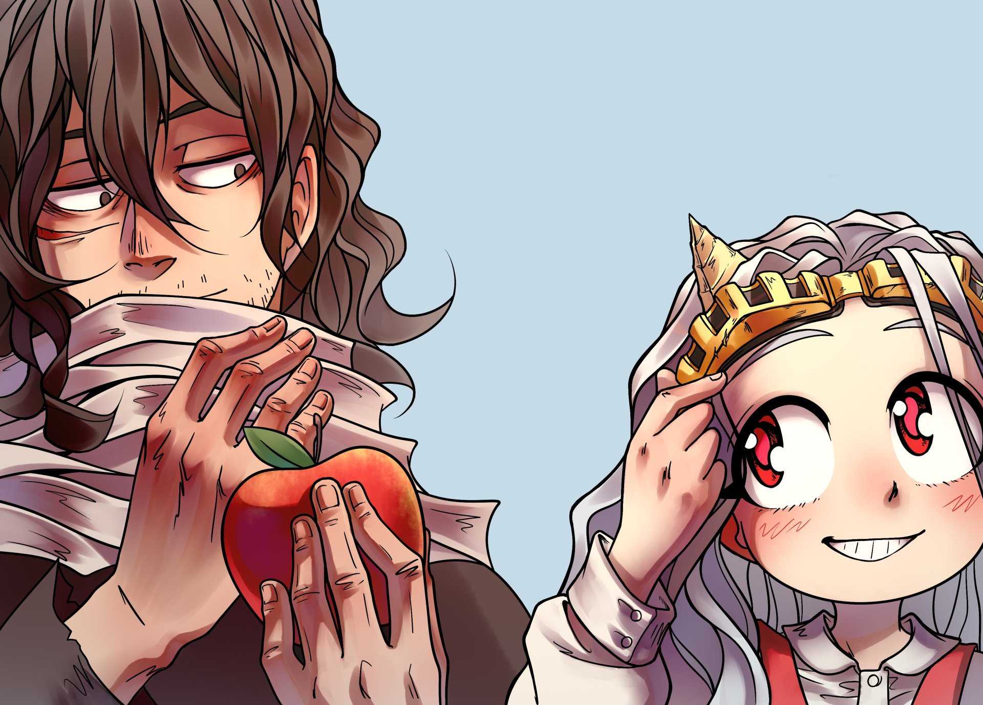 HD anime wallpaper featuring Shouta Aizawa (Eraserhead) and Eri from My Hero Academia, showcasing their distinct expressions and character designs.