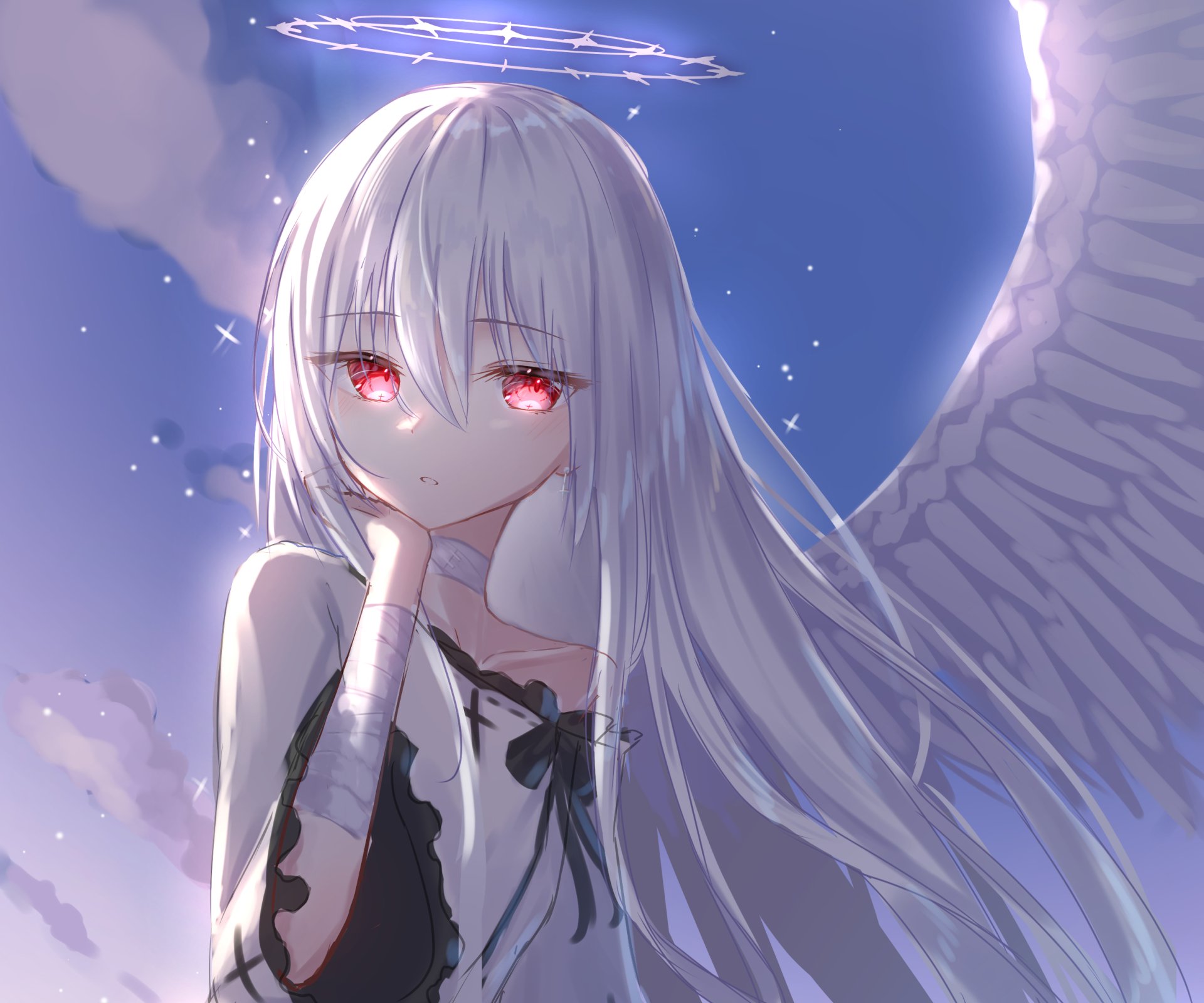 Download White Hair Anime Angel HD Wallpaper