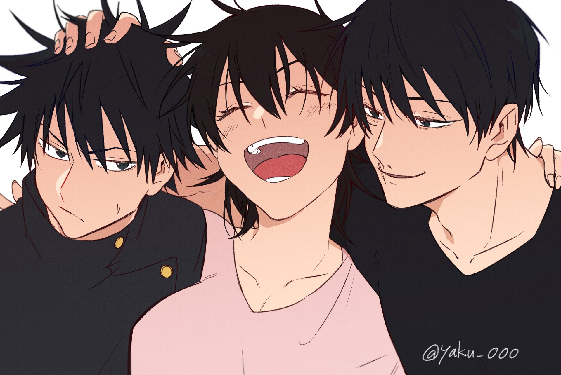 4K Ultra HD anime wallpaper featuring Toji Fushiguro and Megumi Fushiguro from Jujutsu Kaisen, showcasing the characters in a close, joyful moment.